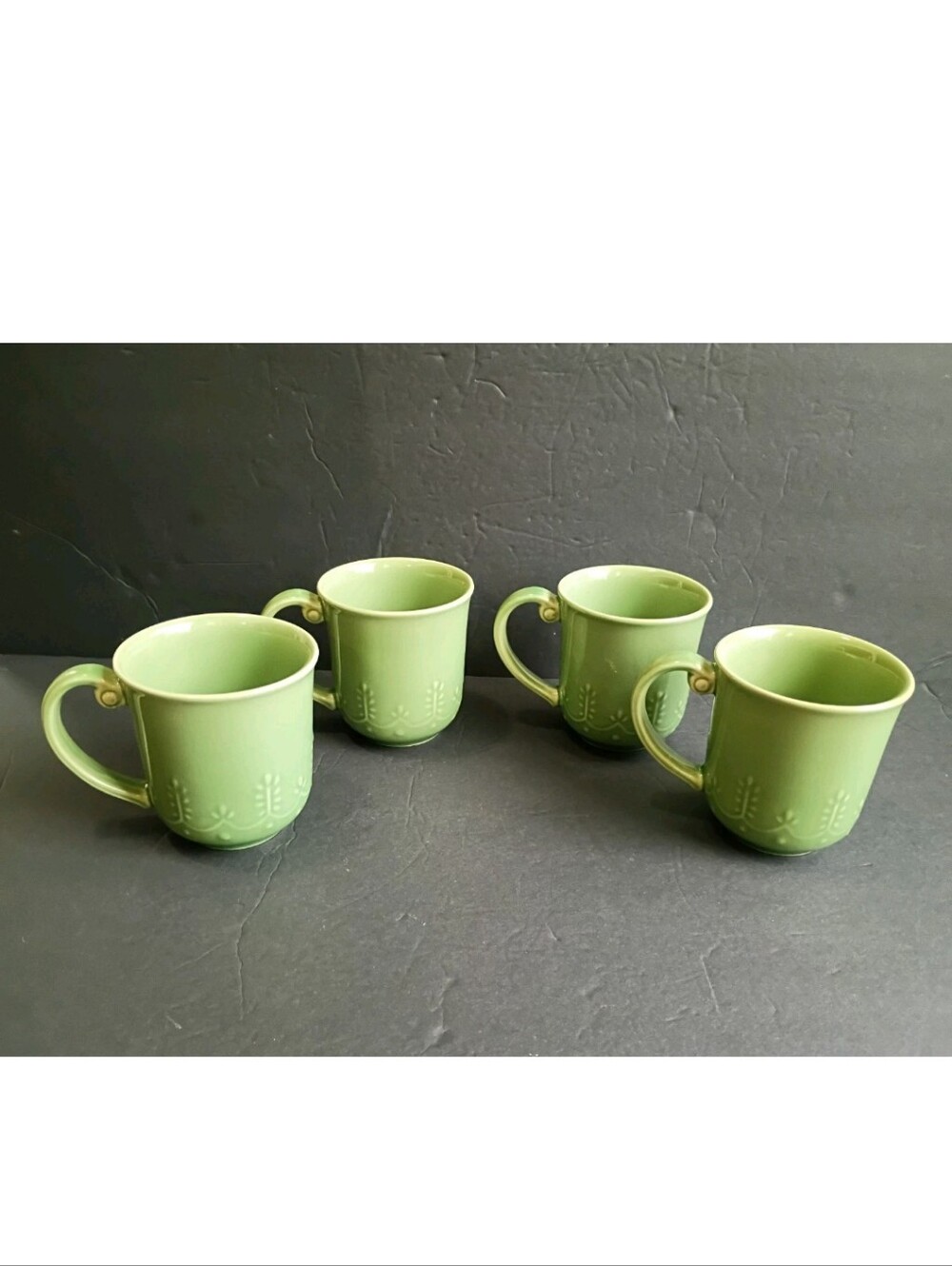 Paula Deen 4 Green Wheat Pattern Earthen Stoneware Ceramic Coffee Tea Mug C022